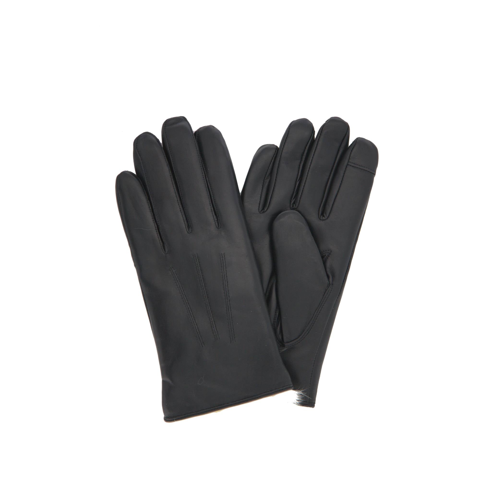 Grimsey svartir leðurhanskar með skinni (kk)